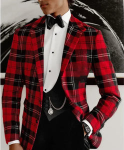 Men's Single Row Two Button Plaid Blazer