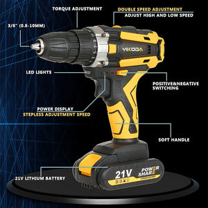 YIKODA 12/16.8/21V Cordless Drill Rechargeable Electric Screwdriver