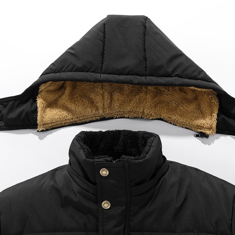 2023 New Men Winter Parka Fleece Lined Thick Warm Hooded Fur Collar Coat