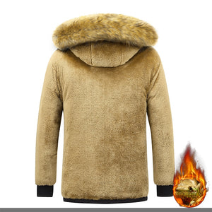 2023 New Men Winter Parka Fleece Lined Thick Warm Hooded Fur Collar Coat
