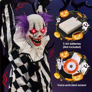 Motion Activated Prop Animatronic Clown/Corpse  Outdoor Decorations Scary Light-Up Red Eyes&Sound Talking Ghost