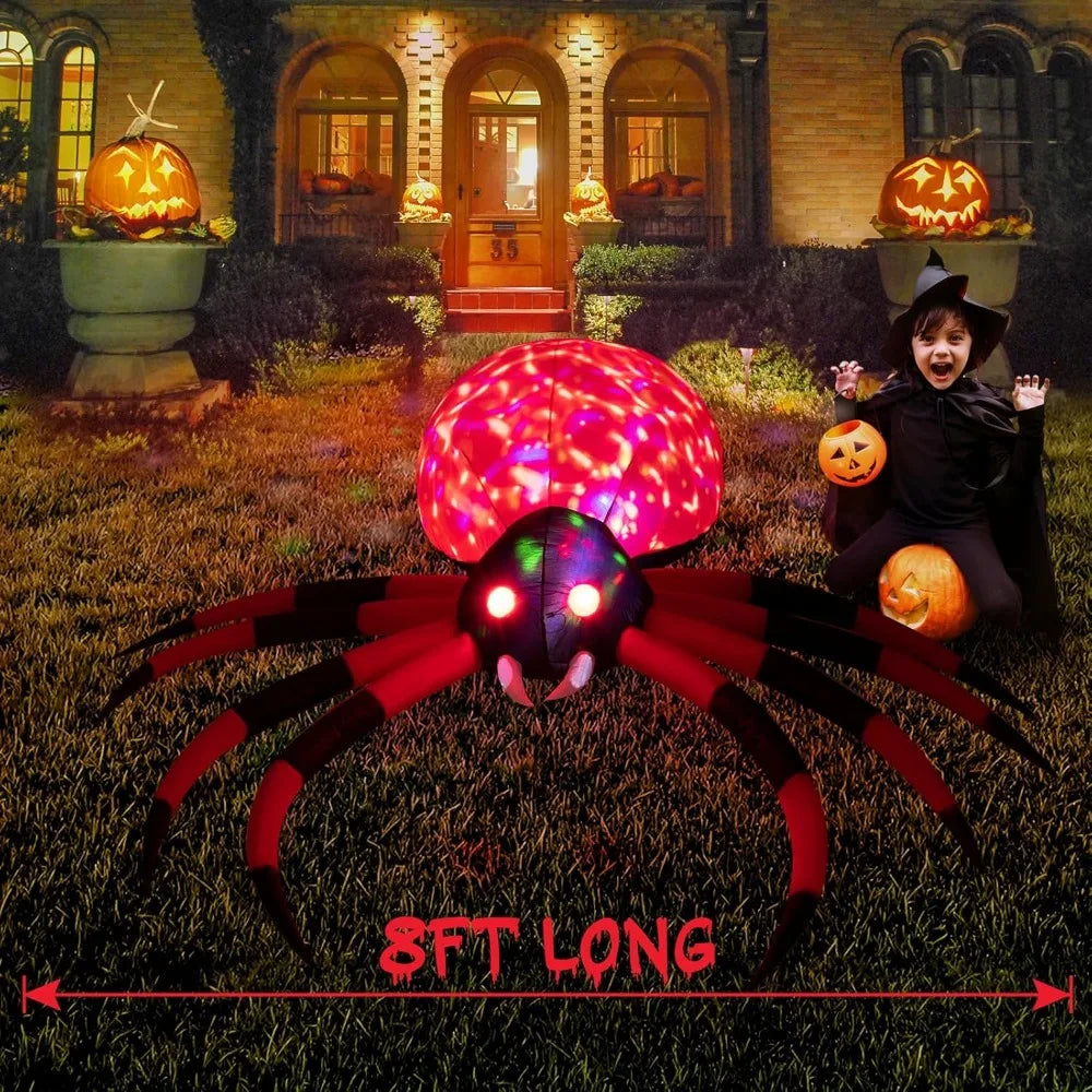 8 FT Halloween Decorations Outdoor Decor - LED Rotating Lights Inflatable Spider Blow Up