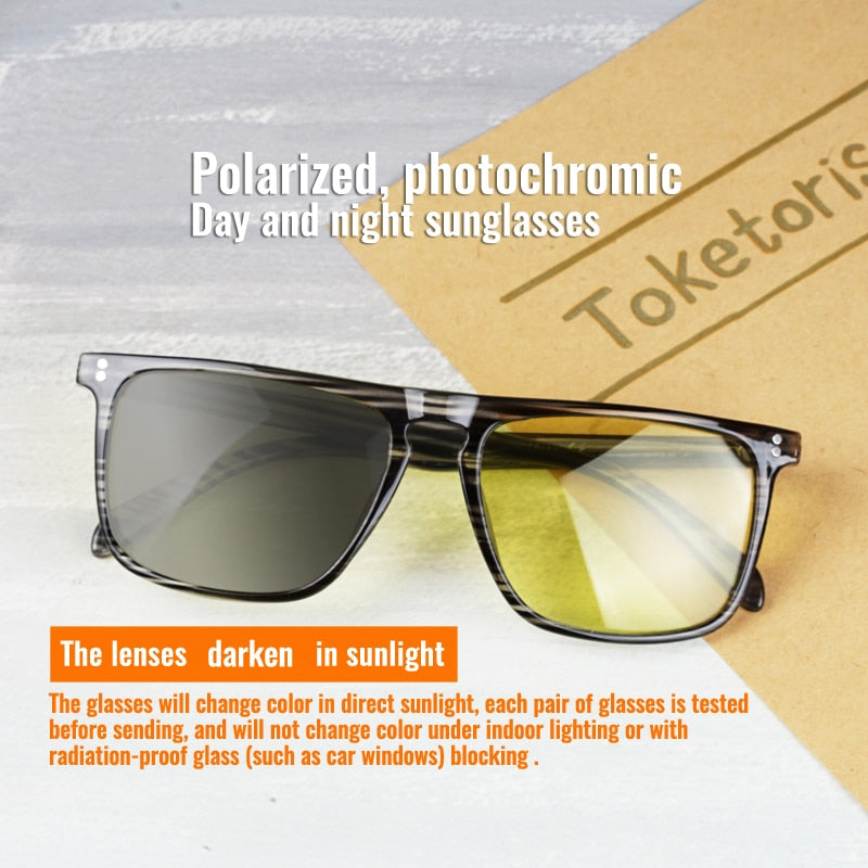 Toketorism Day and Night Photochromic Sunglasses Polarized Yellow Glasses for Driving