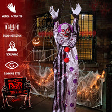 Load image into Gallery viewer, Motion Activated Prop Animatronic Clown/Corpse  Outdoor Decorations Scary Light-Up Red Eyes&amp;Sound Talking Ghost
