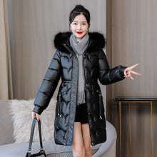 Load image into Gallery viewer, Glossy Women&#39;s Mid-length Thickened Warm Slim-fit Figure Flattering Fur Collar Cotton Clothes
