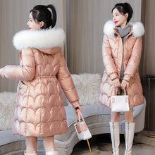 Load image into Gallery viewer, Glossy Women&#39;s Mid-length Thickened Warm Slim-fit Figure Flattering Fur Collar Cotton Clothes
