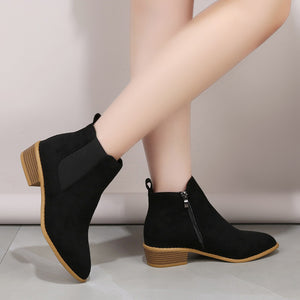 Suede Pointed Square Heel Martin Boots