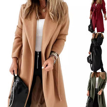 Load image into Gallery viewer, Extended Woolen Women&#39;s Coat Plus Size Lace Up
