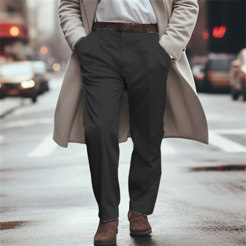 Men's Formal Wear Solid Color Slant Pockets Loose Mid Waist Suit Pants