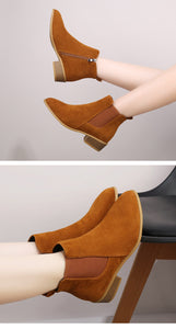 Suede Pointed Square Heel Martin Boots