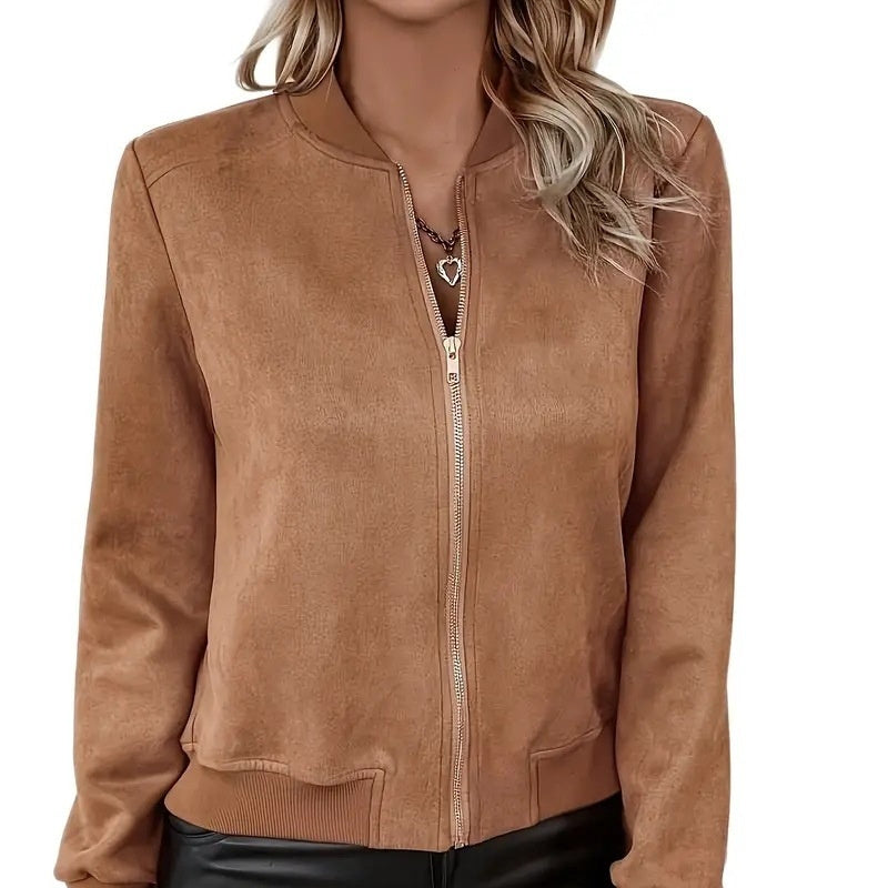 Autumn And Winter Fashion All-matching Solid Color Zipper Jacket