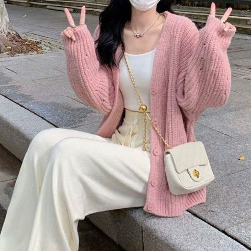Idle Style Knitted Cardigan Sweater For Women Autumn And Winter