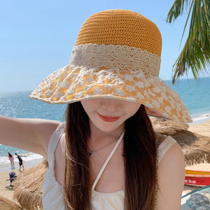 Lace Bow Straw Fisherman Hat