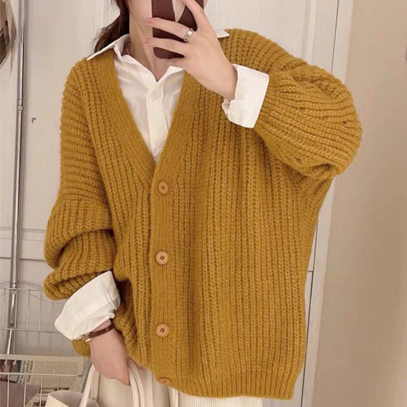 Idle Style Knitted Cardigan Sweater For Women Autumn And Winter