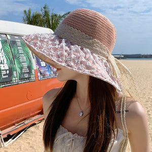 Lace Bow Straw Fisherman Hat