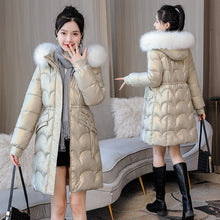 Load image into Gallery viewer, Glossy Women&#39;s Mid-length Thickened Warm Slim-fit Figure Flattering Fur Collar Cotton Clothes
