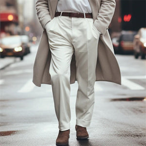 Men's Formal Wear Solid Color Slant Pockets Loose Mid Waist Suit Pants