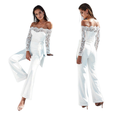 Load image into Gallery viewer, Lace patchwork one neckline butterfly jumpsuit with large flared pants
