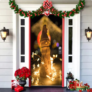 Christmas Forest Background Fabric Door Hanging for Christmas Party Decoration