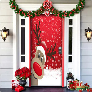 Christmas Forest Background Fabric Door Hanging for Christmas Party Decoration