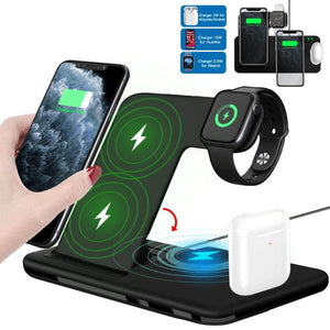 15W Qi Fast Wireless Charger Stand For iPhone 11 XR X 8 Apple Watch 4 in 1 Foldable Charging Dock Station - foxberryparkproducts