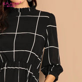 Stand Collar Simple Plaid Dress Autumn Winter - foxberryparkproducts