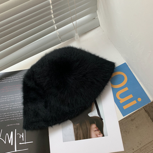 Winter women's fashion Solid color rabbit fur hat bucket cap - foxberryparkproducts