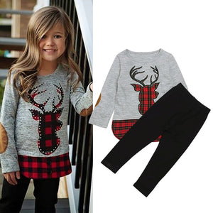 Autumn and Winter Girls Clothes Deer Printed T-shirts+Long Pants - foxberryparkproducts