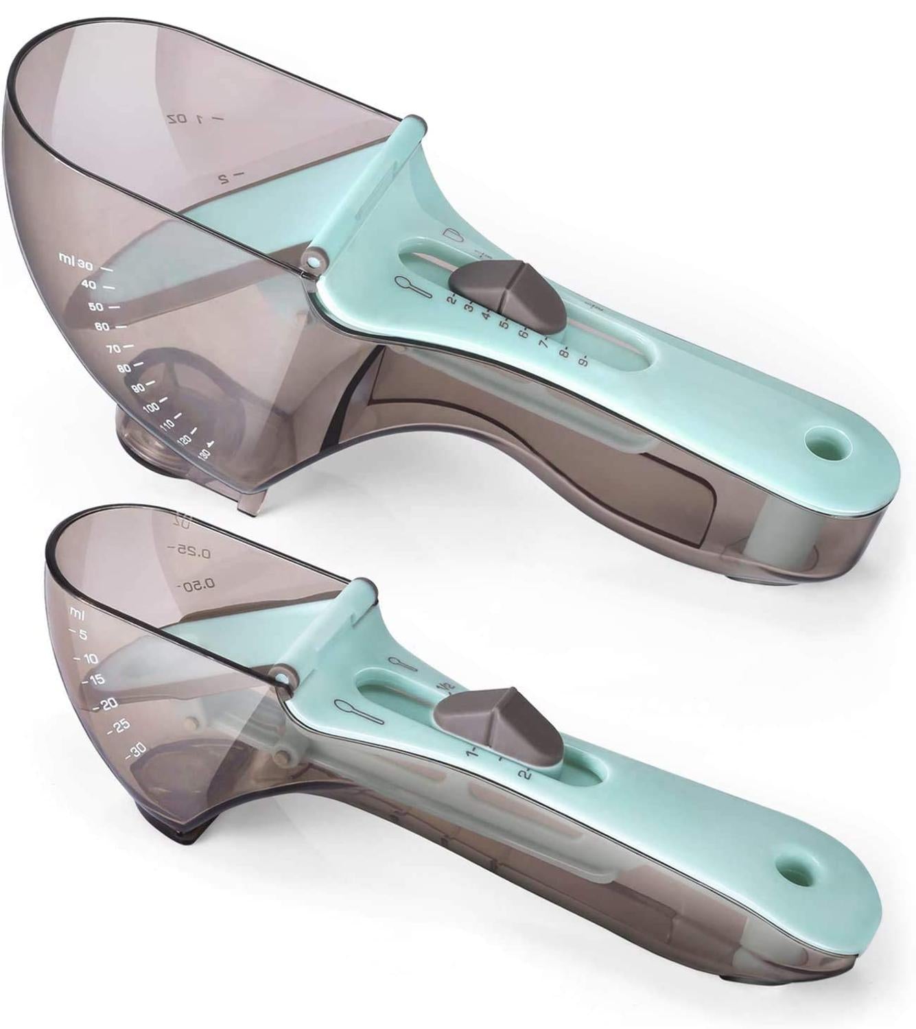 LMETJMA 2 Pcs Adjustable Measuring Spoons with Magnetic Snaps Multifunctional Markings Magnetic Scoop Teaspoons KC0602 - foxberryparkproducts