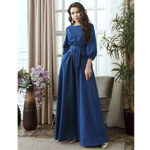 Autumn Women Casual Bow Maxi Sashes Dress - foxberryparkproducts