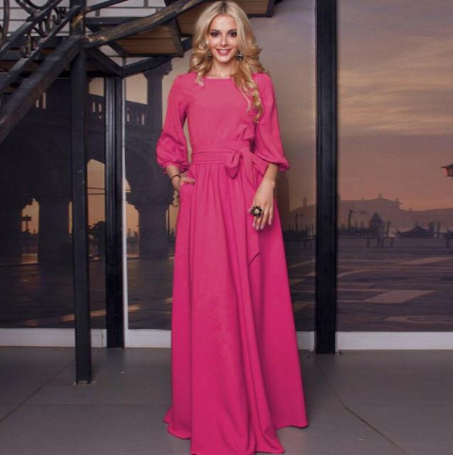 Autumn Women Casual Bow Maxi Sashes Dress - foxberryparkproducts