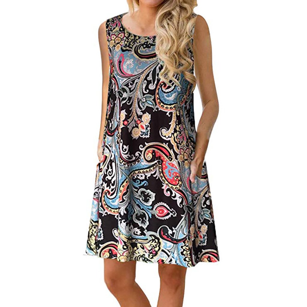 Woman Floral Print Sleeveless Tank Dress  - foxberryparkproducts