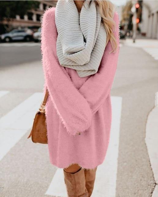 Plush Pullover Long Sweater - foxberryparkproducts