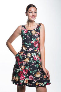 Women's Aster Pocket Black Floral Fashion Dress - foxberryparkproducts