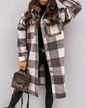 Load image into Gallery viewer, Spring And Autumn New Women&#39;s Plaid Brushed Medium Long Woolen Coat
