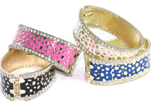 Load image into Gallery viewer, Leopard Design Hinged Cuff Bangle - foxberryparkproducts
