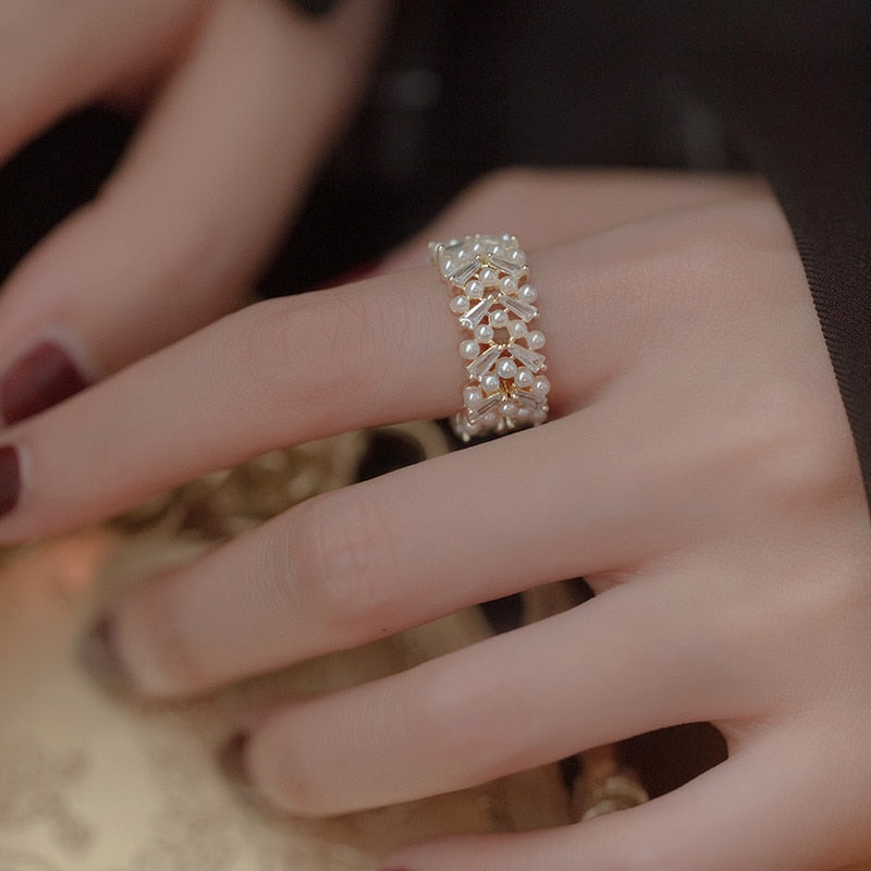 Pearl Zircon Gold Open Rings - foxberryparkproducts