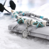 Vintage Double Beaded Turtle Starfish Boho Anklet - foxberryparkproducts