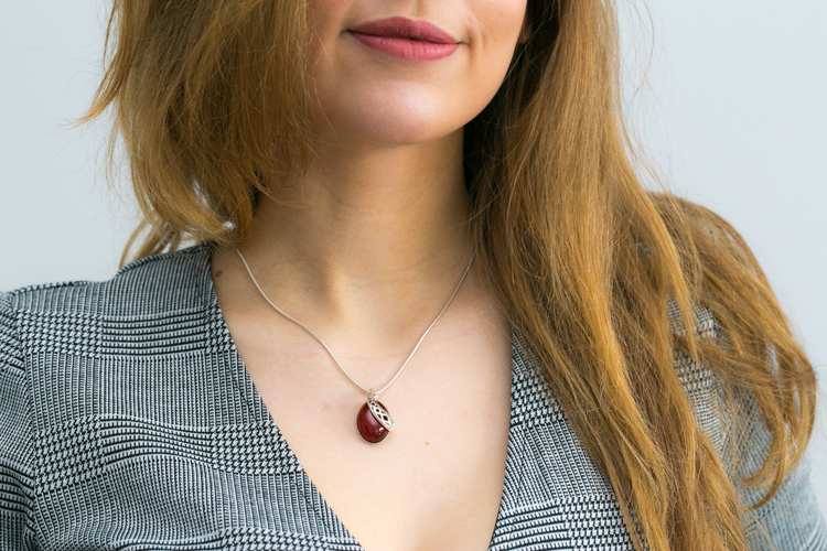 Cherry Red Celtic Amber Pendant - foxberryparkproducts