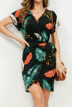 Load image into Gallery viewer, Printed Surplice Neck Short Sleeve Side Tie Mini Dress
