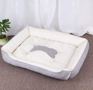 Dog Bed (White and Gray) With Gray Bone Silhouette - foxberryparkproducts