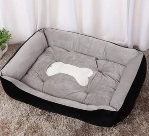 Dog Bed (Black and Gray) With White Bone Silhouette - foxberryparkproducts