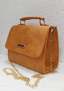 Women's Regular Size Solid Brown Artificial Leather Handheld Bag - foxberryparkproducts