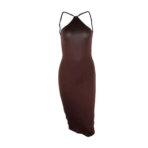 Solid Color Halter Sleeveless Halterneck Dress Long Dress - foxberryparkproducts