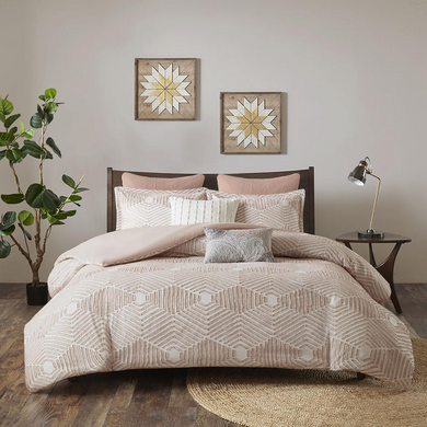 Cotton Jacquard Duvet Cover Set Gray/Blush 094 - foxberryparkproducts