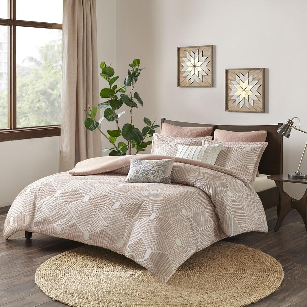 Cotton Jacquard Duvet Cover Set Gray/Blush 094 - foxberryparkproducts