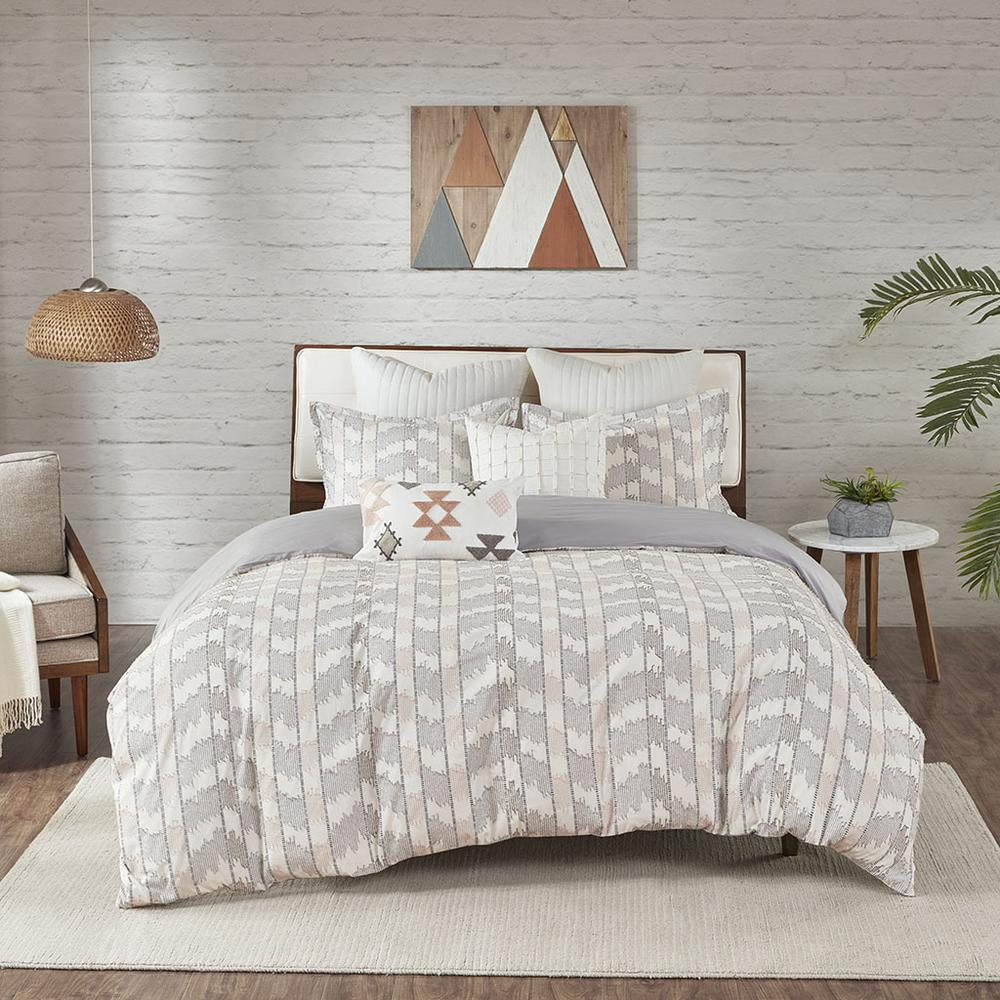 Cotton Jacquard Duvet Cover Set Gray/Blush 094 - foxberryparkproducts