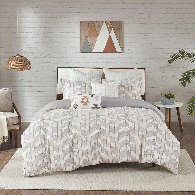Cotton Jacquard Duvet Cover Set Gray/Blush 094 - foxberryparkproducts