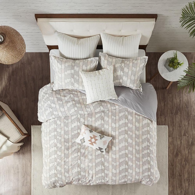 Cotton Jacquard Duvet Cover Set Gray/Blush 094 - foxberryparkproducts