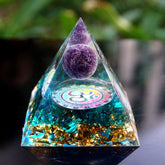 HANDMADE OHM AMETHYST SPHERE BLUE QUARTZ ORGONE PYRAMID 60MM - foxberryparkproducts
